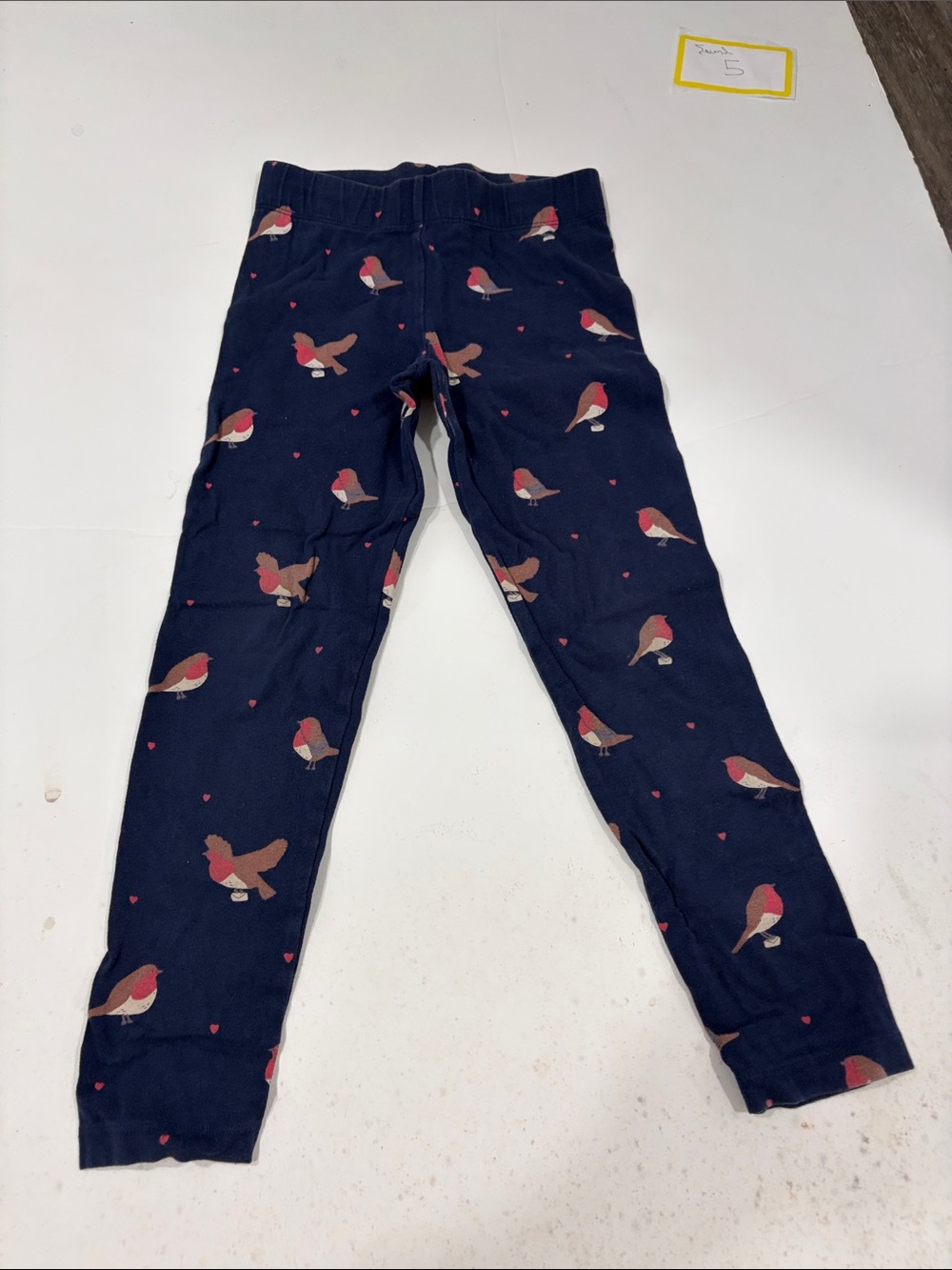 Mini Boden Navy Leggings with Red and Tan Bird Print